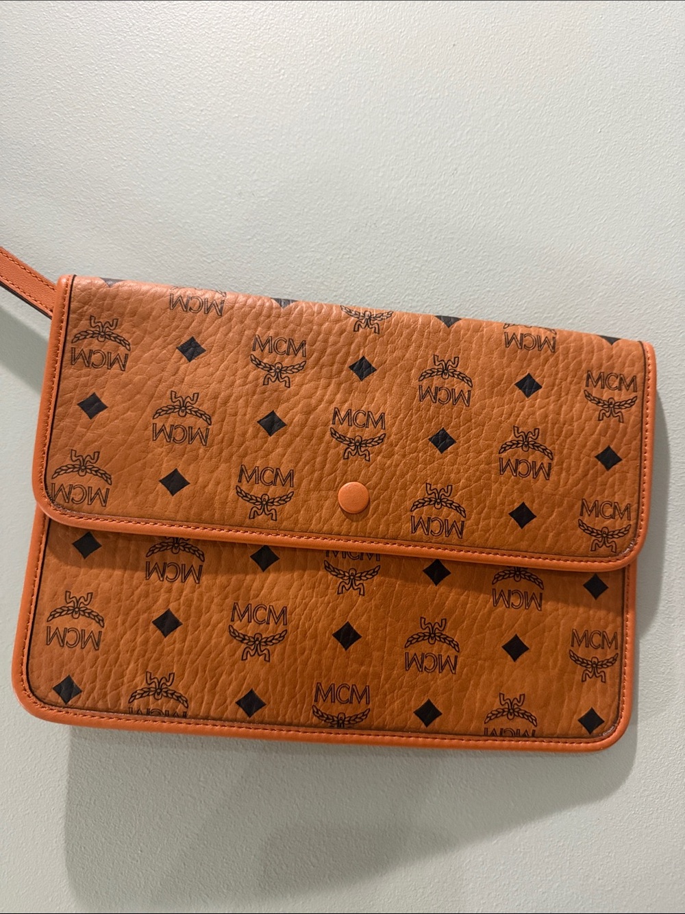 MCM Cognac Monogram Leather Wristlet